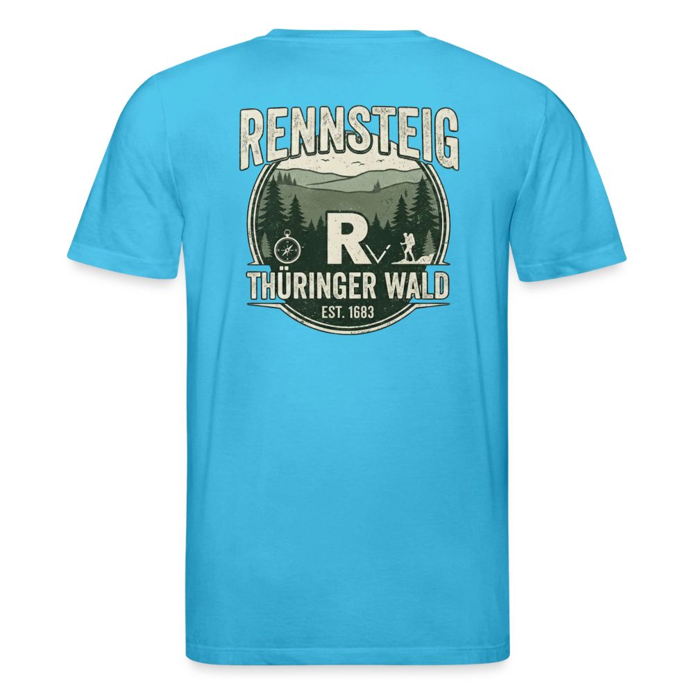 Türkisfarbenes Bio-T-Shirt mit großem Rennsteig-Aufdruck hinten