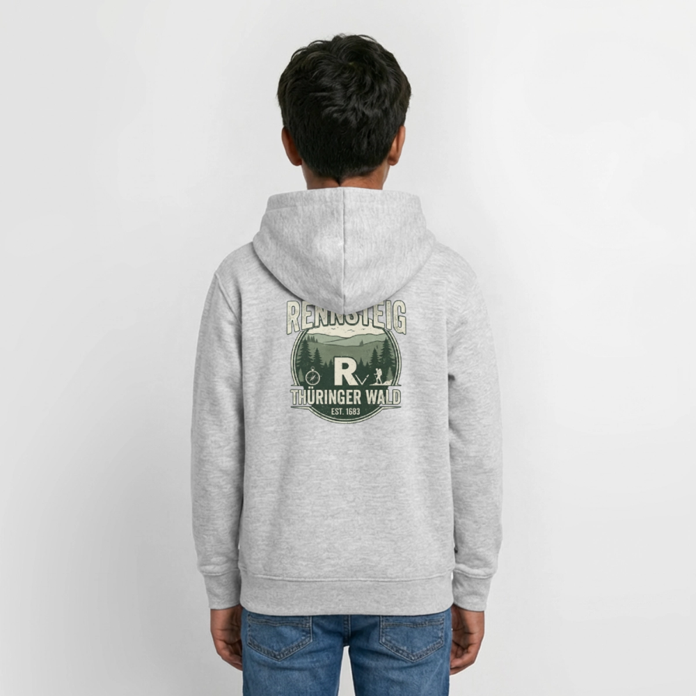 Grau melierter Teenager-Hoodie mit Kapuze, Rückenmotiv Rennsteig Thüringer Wald