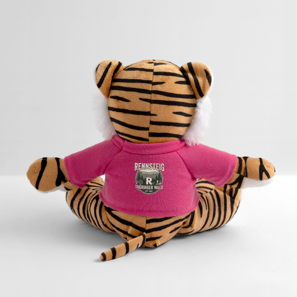 Plüschtiger mit pinkfarbenem T-Shirt und Rennsteig-Schriftzug auf dem Rücken