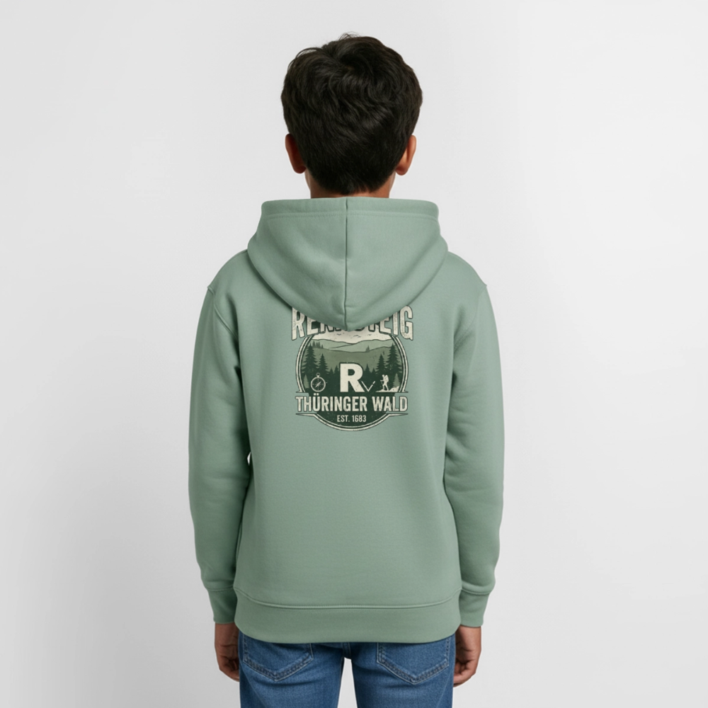 Teenager-Hoodie in Salbeigrün mit „Rennsteig Thüringer Wald“-Print hinten