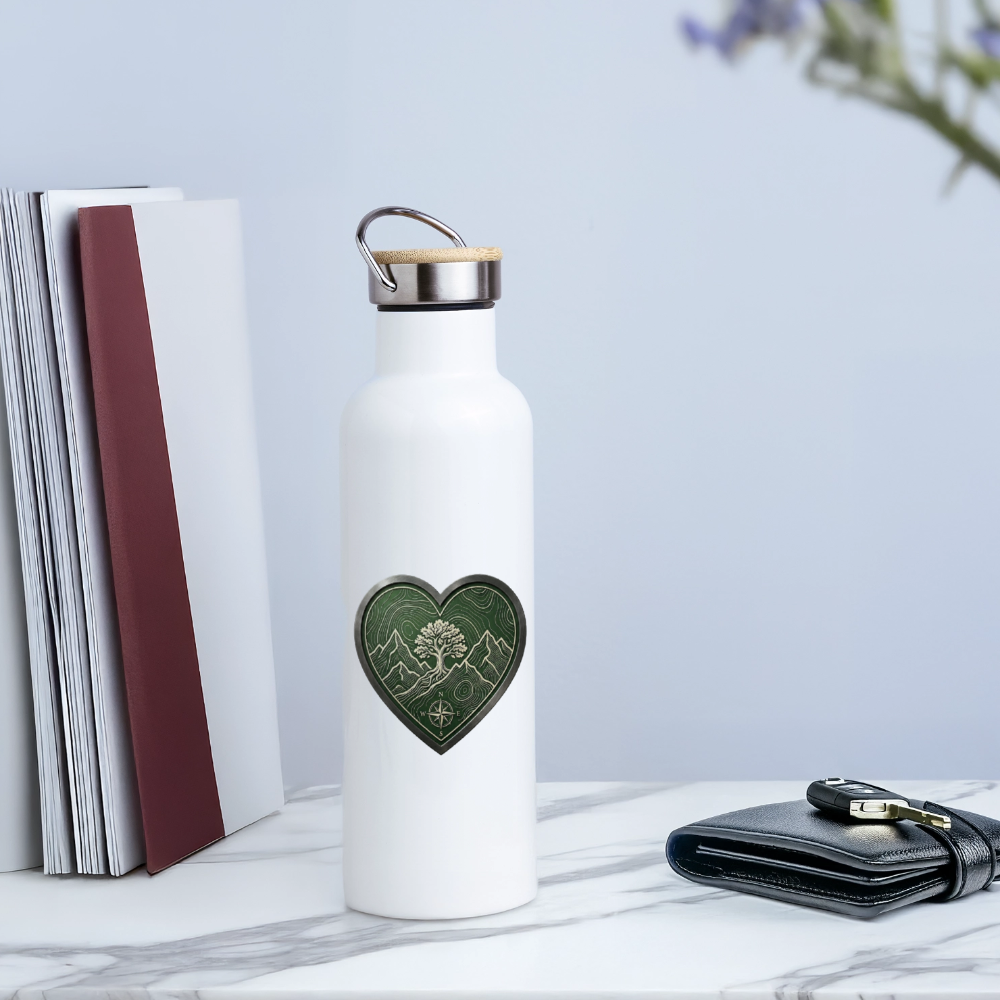 Panorama Thermosflasche mit Bambusdeckel - Weiß