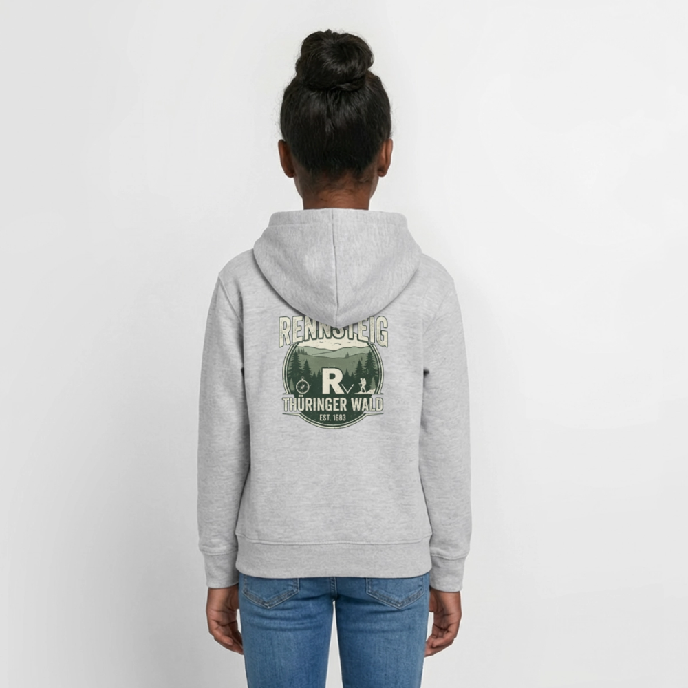 Grau melierter Teenager-Hoodie mit Kapuze und Rückenlogo Rennsteig Thüringer Wald