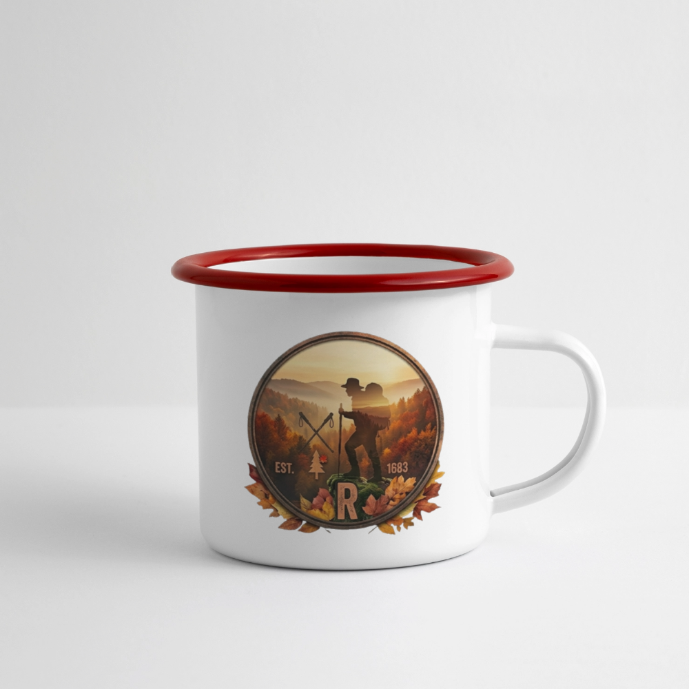 Emaille-Tasse - Weiß/Rot