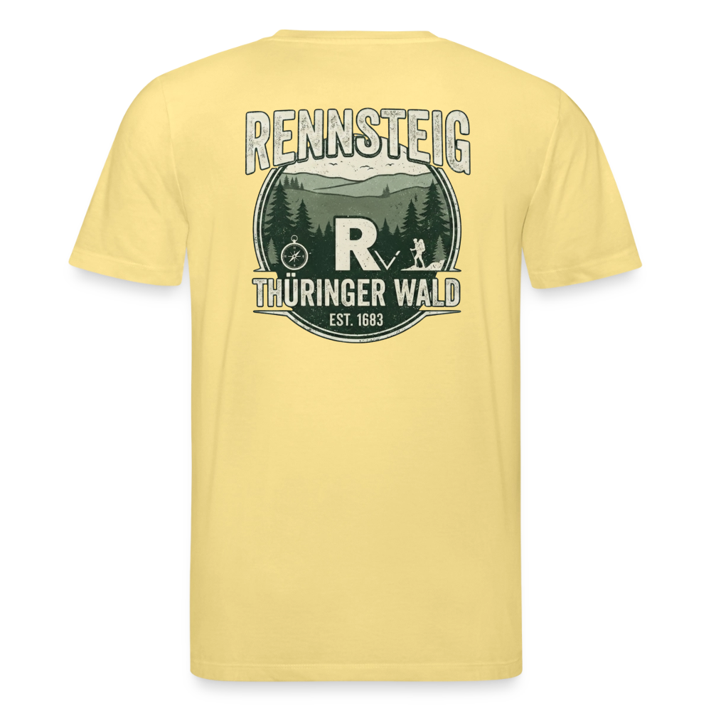 Gelbes Bio-T-Shirt mit großem Rennsteig-Badge hinten