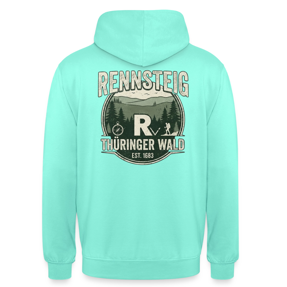 Unisex-Hoodie in Mintgrün mit Rückenprint „RENNSTEIG Thüringer Wald“