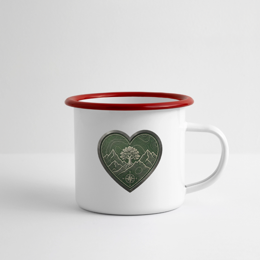 Emaille-Tasse - Weiß/Rot