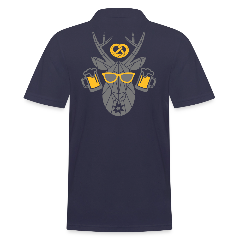 Dunkelblaues Herren-Poloshirt mit großem Rückenprint und Polokragen