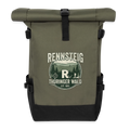 Rolltop-Rucksack Rennsteig in Oliv/Schwarz mit Frontlogo und Trägern