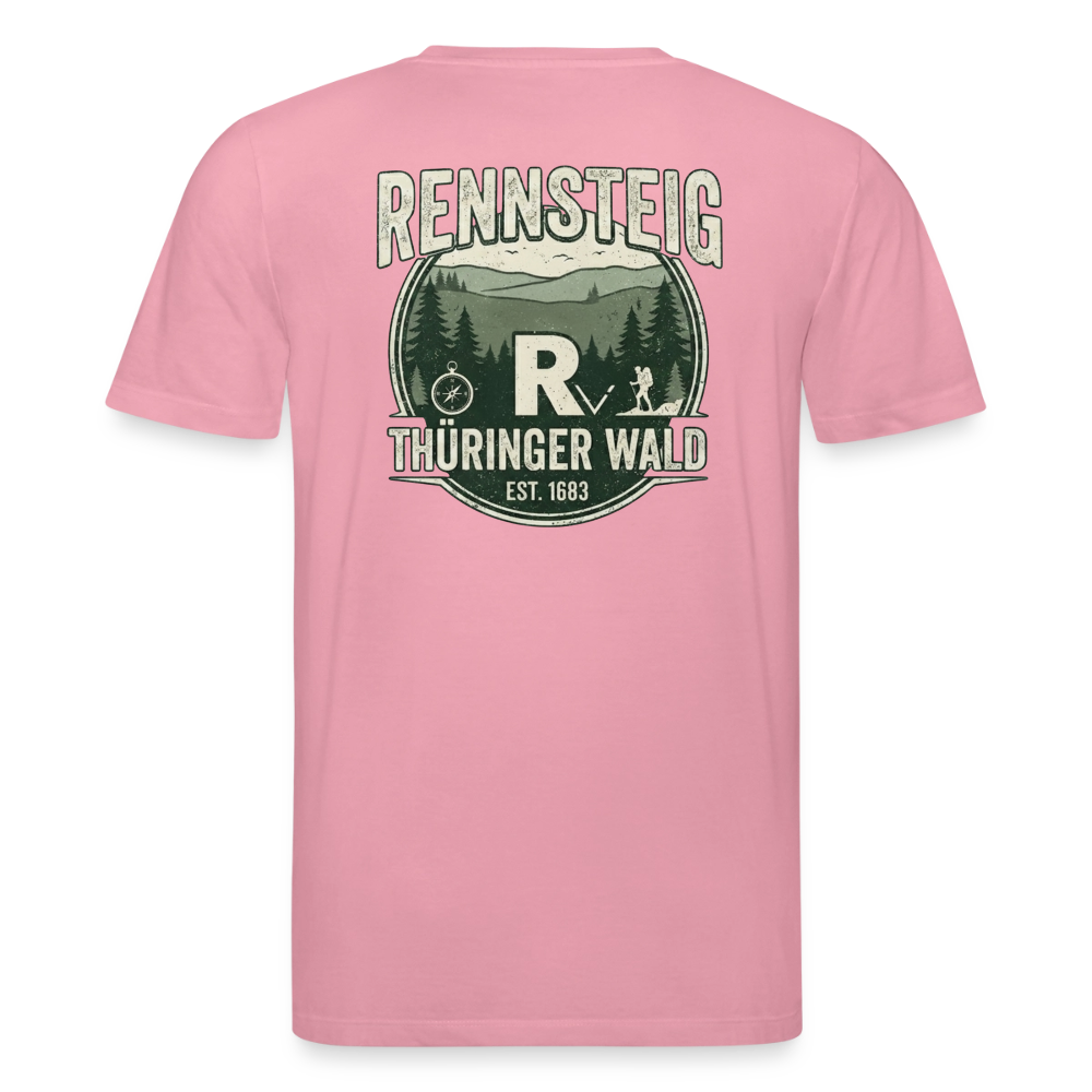Rosa Bio-T-Shirt mit großem Rennsteig-Logo „Thüringer Wald“ auf dem Rücken