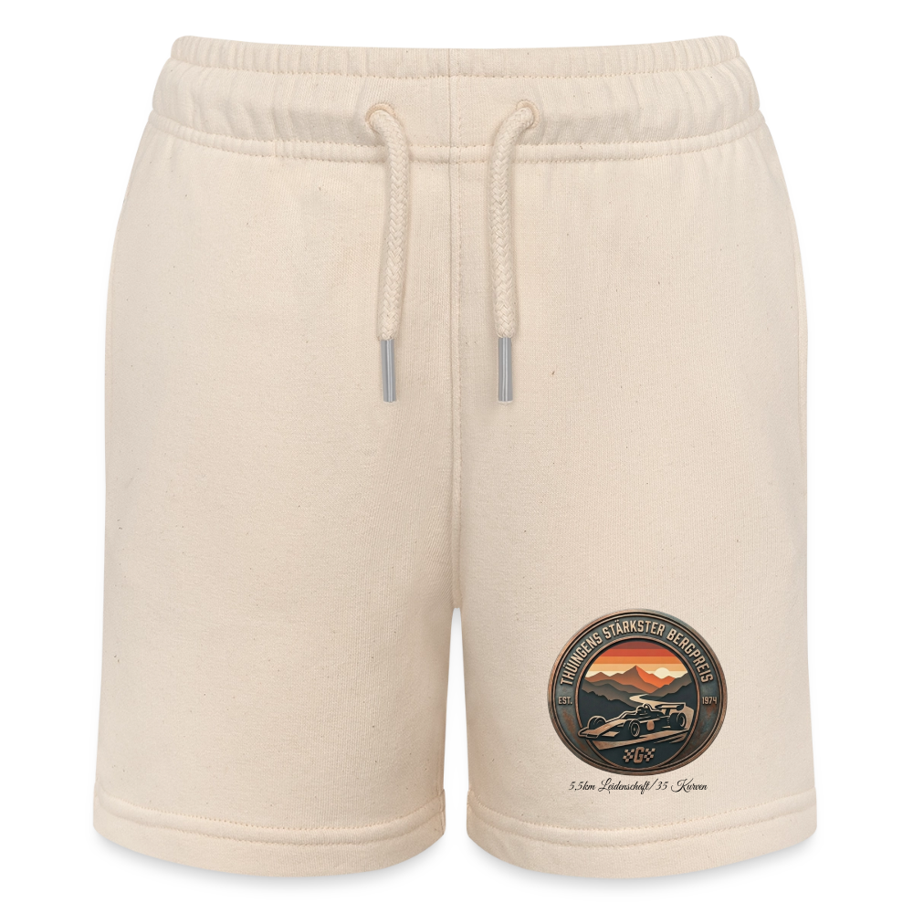 Teenager-Bio-Joggingshorts MINI BOLTER, natur, mit Kordelzug und Logo-Patch
