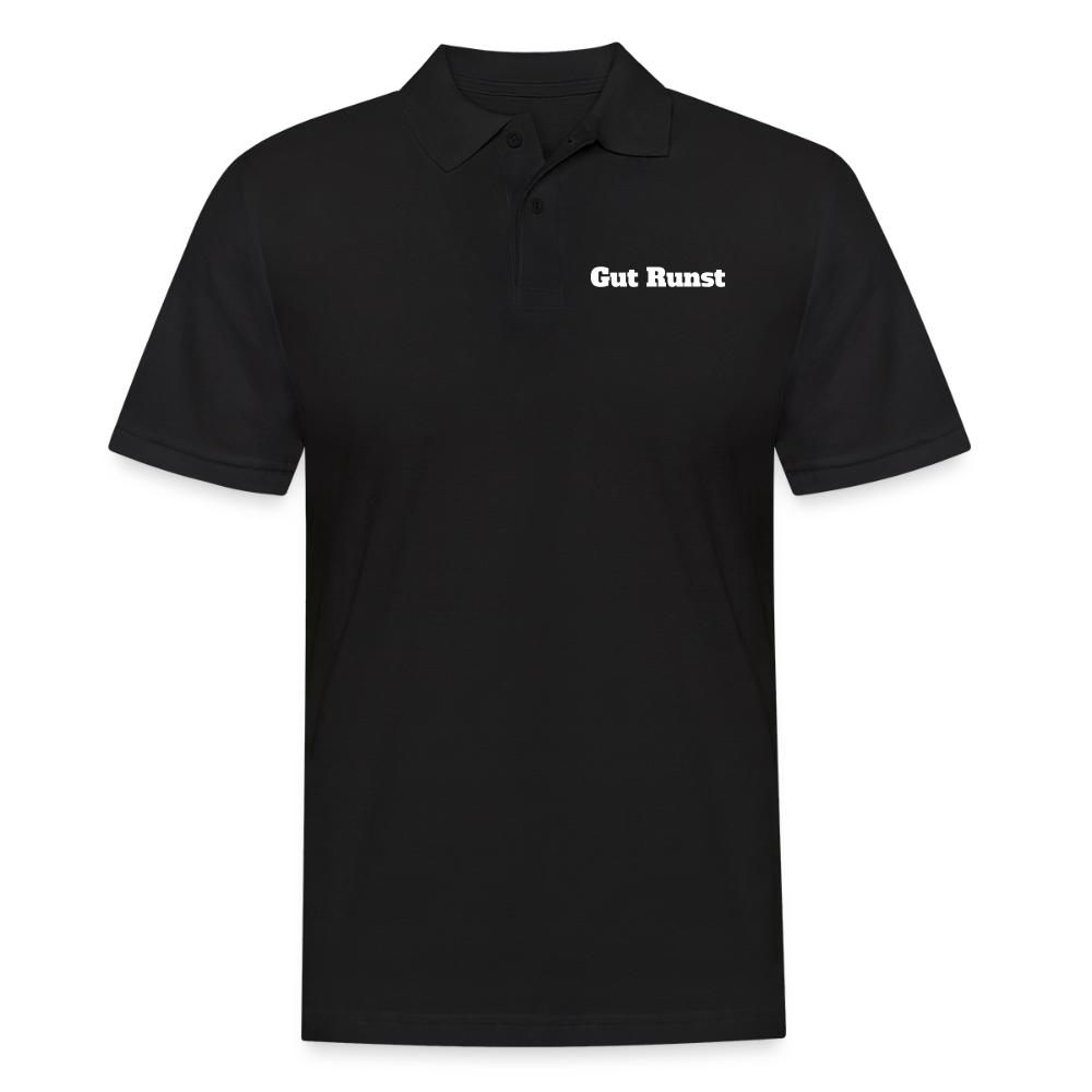 Herren-Poloshirt, schwarz, kurzer Ärmel, Brustschriftzug „Gut Kunst“