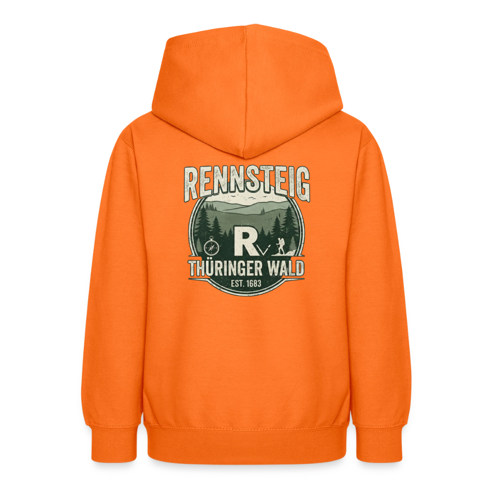 Rennsteig-Original Teenager-Hoodie orange, Rückendruck „Rennsteig Thüringer Wald“