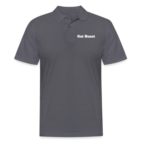 Herren-Poloshirt anthrazit mit Kurzarm und Knopfleiste, Brustlogo „Gut Runst“.