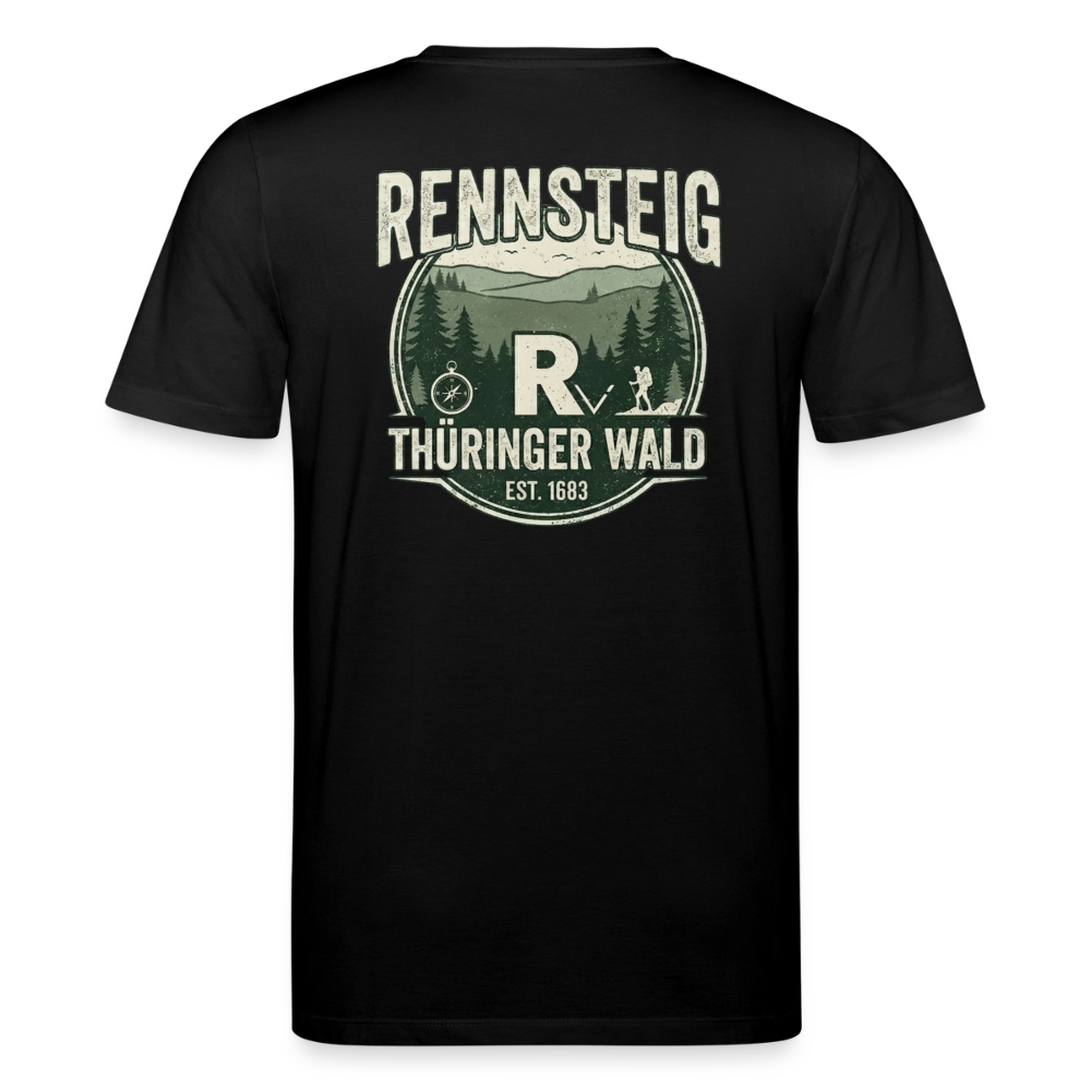 Schwarzes Bio-T-Shirt mit Rennsteig-Badge hinten