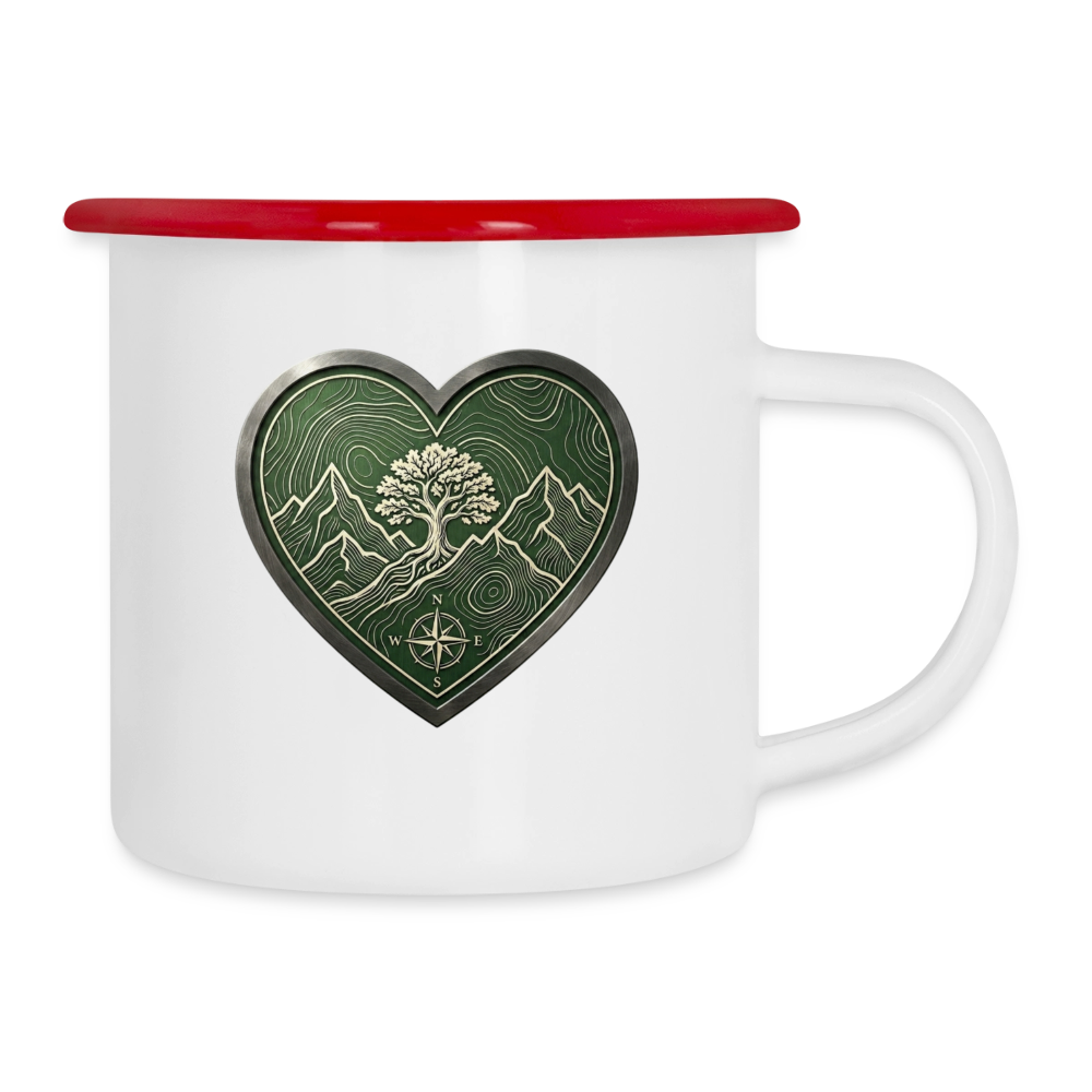Emaille-Tasse - Weiß/Rot