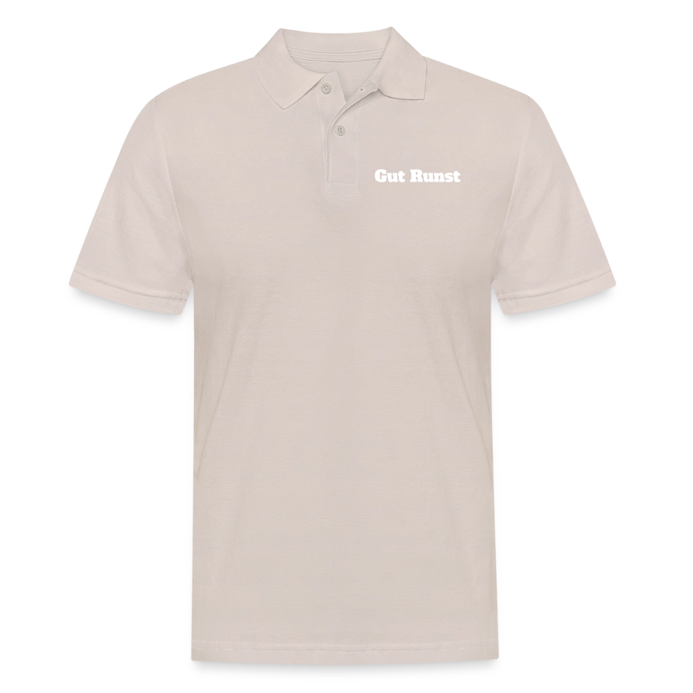Herren-Poloshirt, beige, kurzer Ärmel, Brustschriftzug „Gut Kunst“