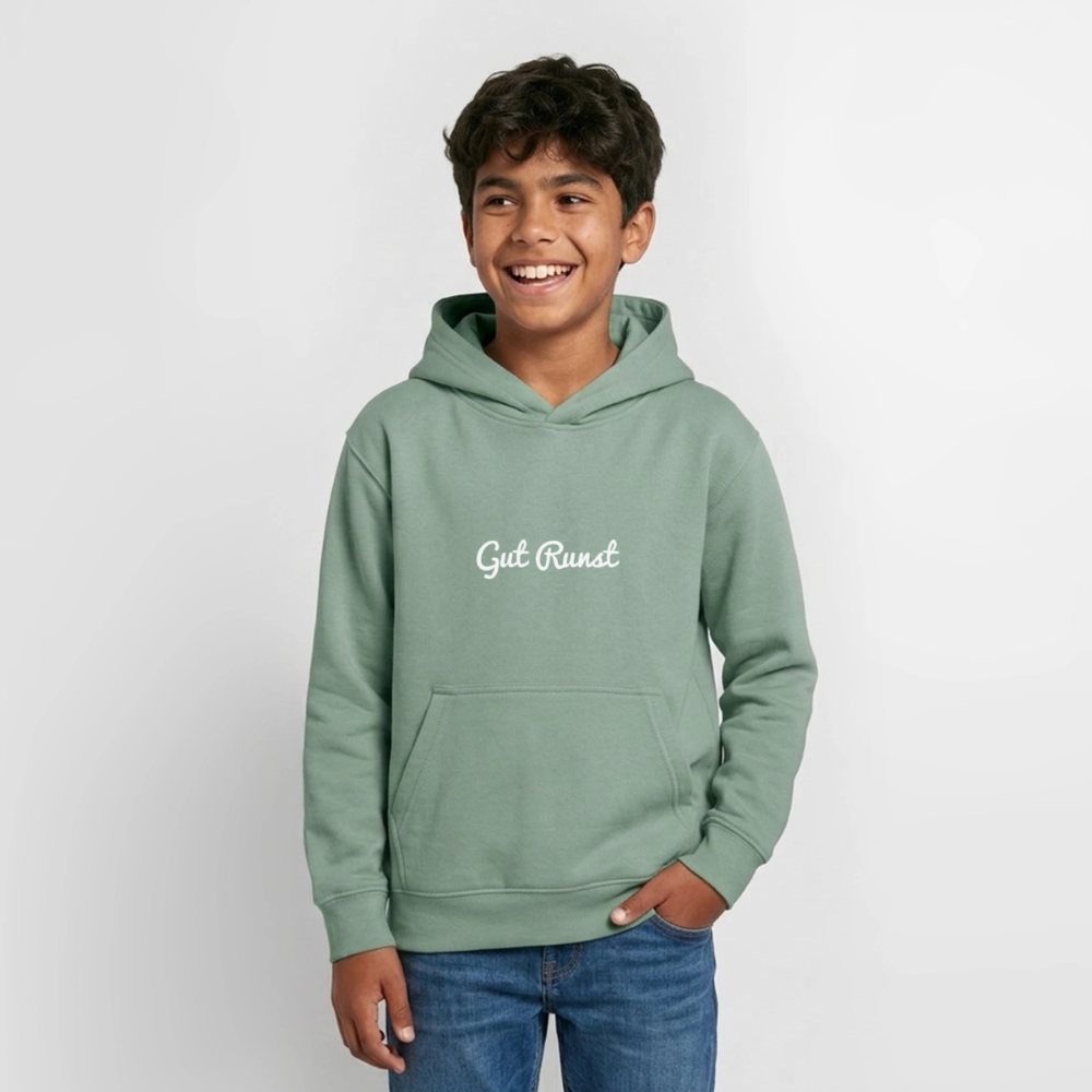 Mintgrüner Teenager-Hoodie mit Kapuze, Frontschrift „Gut Runst“