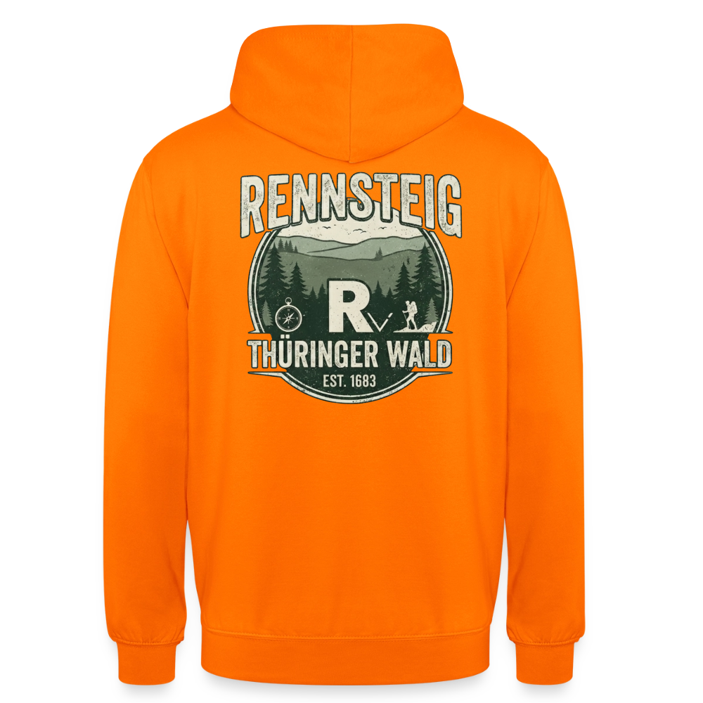 Unisex-Hoodie in Orange mit Rückenprint „RENNSTEIG Thüringer Wald“