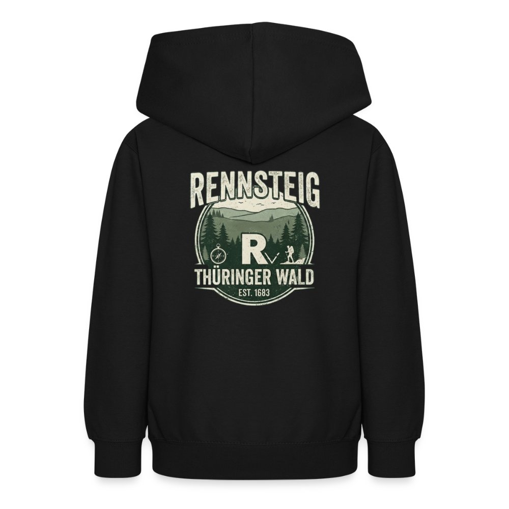 Teenager-Hoodie in Schwarz mit Kapuze und großem Rückenprint Rennsteig Thüringer Wald.