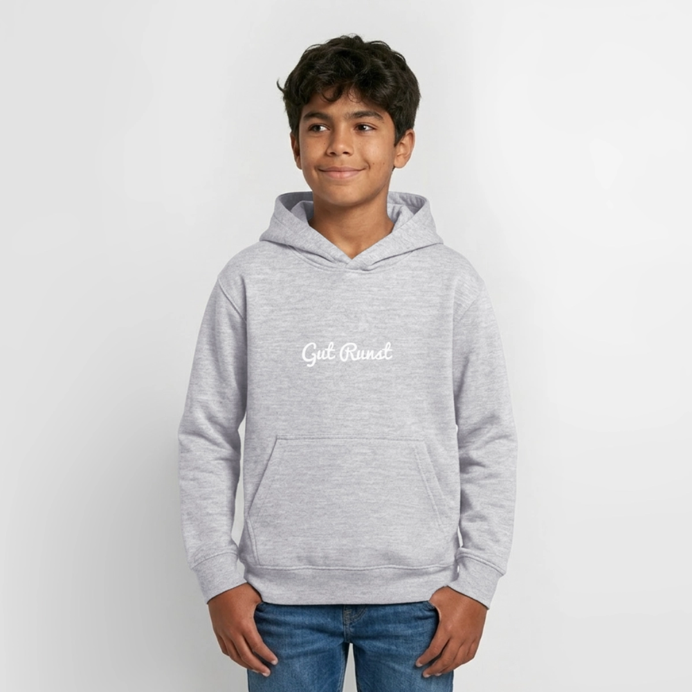 Grau melierter Teenager-Hoodie mit Kapuze, Frontschrift „Gut Runst“