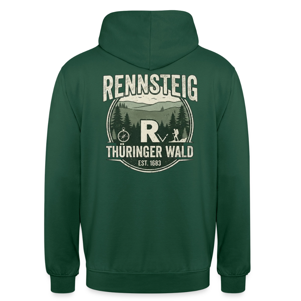 Kapuzenpullover Dunkelgrün mit großem Rückenlogo „RENNSTEIG THÜRINGER WALD“