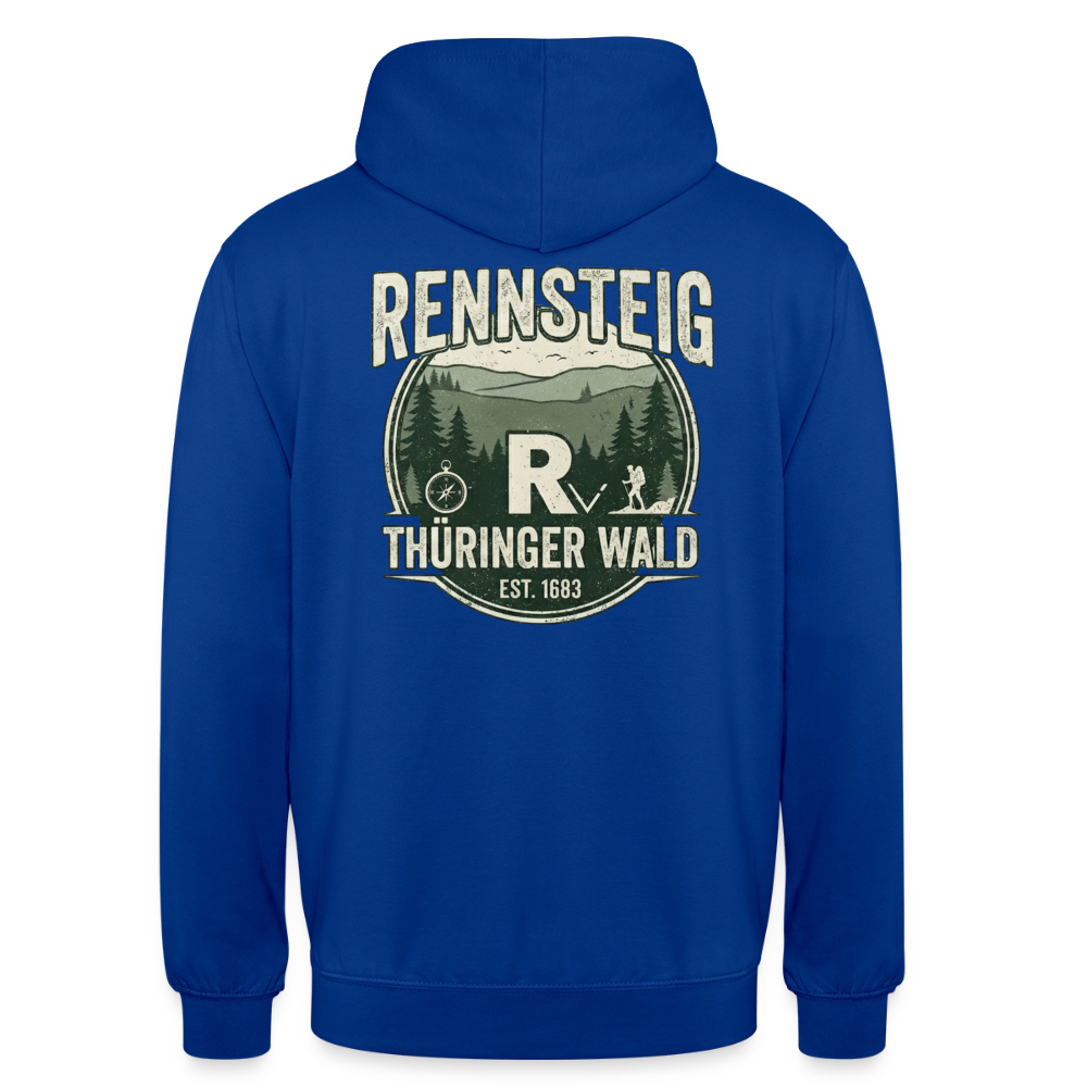 Kapuzenpullover in Blau mit großem Rückenlogo „RENNSTEIG THÜRINGER WALD“
