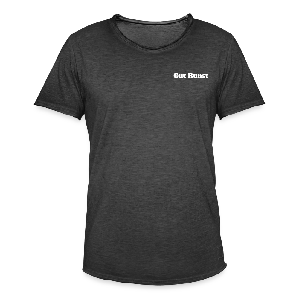 Herren-Vintage-T-Shirt in Vintage Schwarz mit Rundhalsausschnitt und Brustprint „Gut Runst“