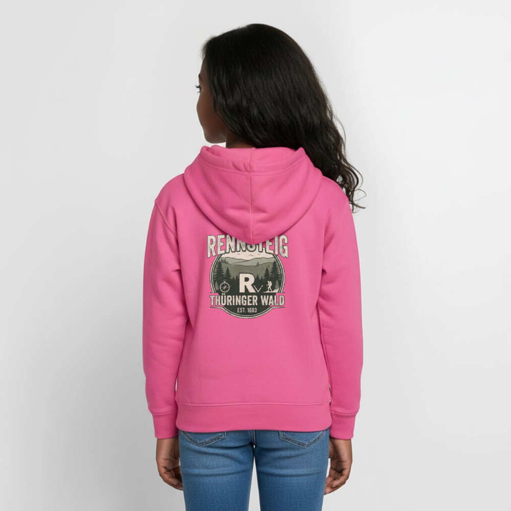 Rosa Teenager-Hoodie mit Kapuze, Rückenmotiv Rennsteig Thüringer Wald