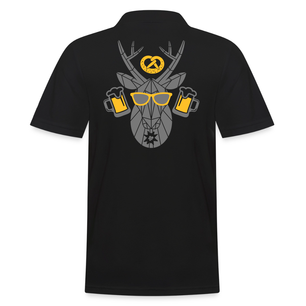 Herren-Poloshirt, schwarz, Rückenprint mit Biergläsern und gelben Brillen