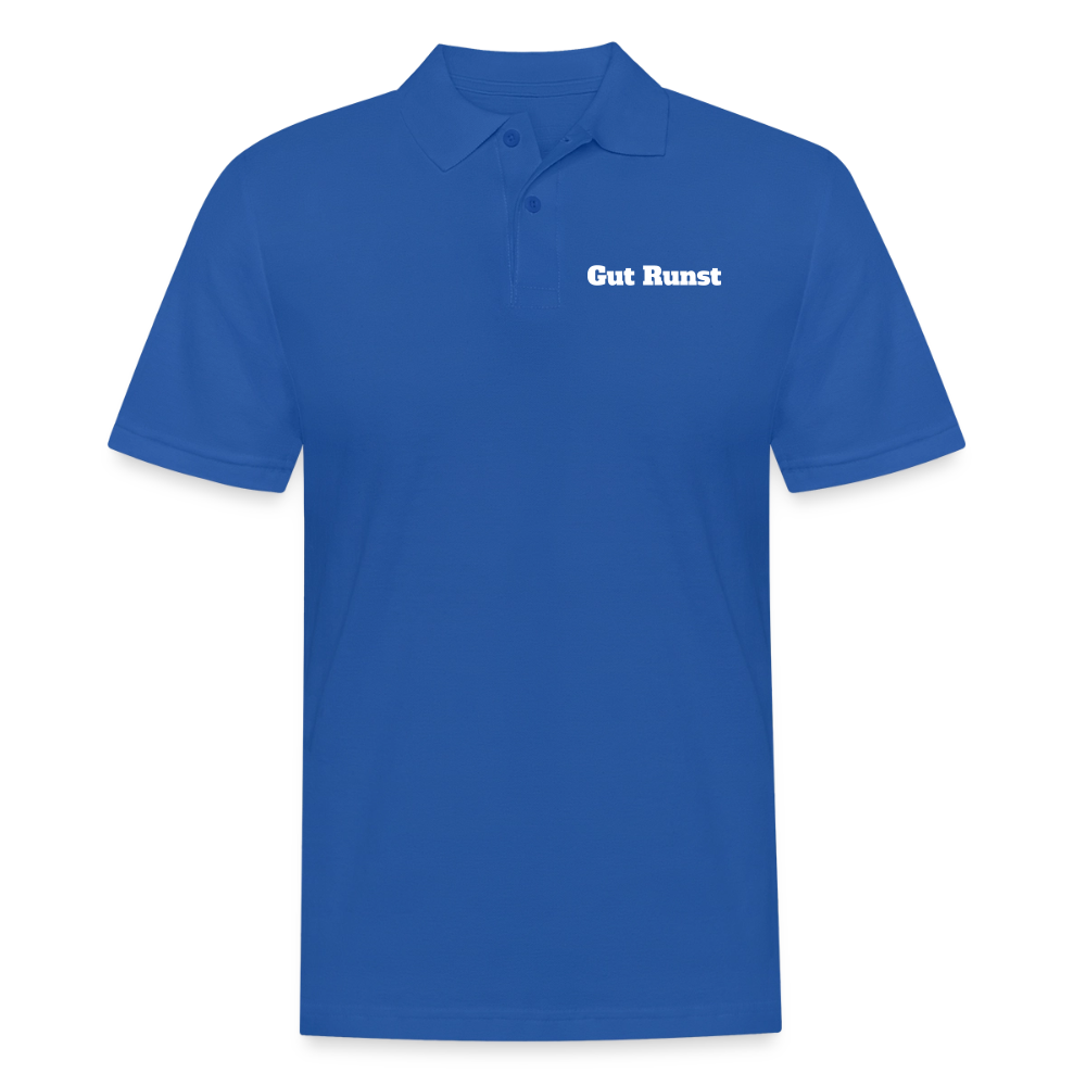 Herren-Poloshirt, blau, kurzer Ärmel, Brustschriftzug „Gut Kunst“