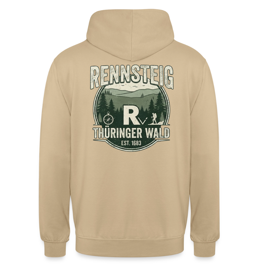 Unisex-Hoodie in Beige mit Rückenprint „RENNSTEIG Thüringer Wald“