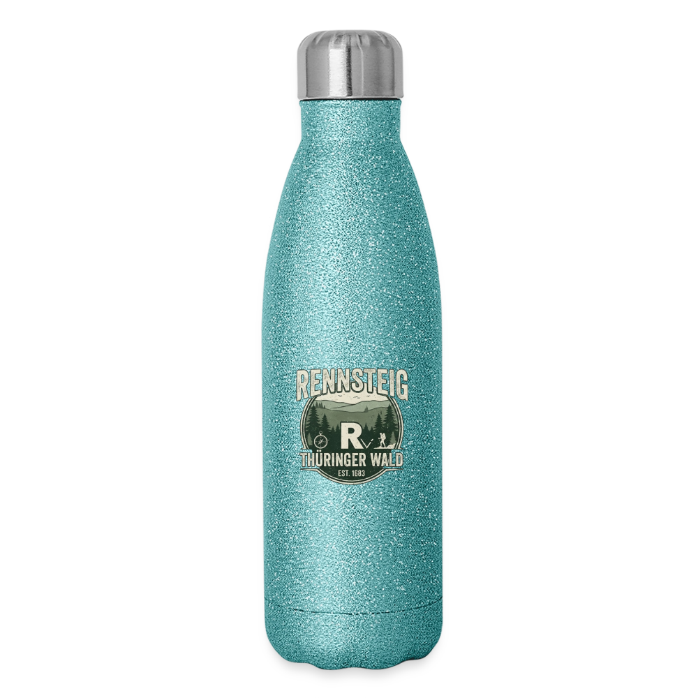 Glitzer-Isolierflasche 500 ml in türkisfarbenem Glitzer, silberner Metallverschluss